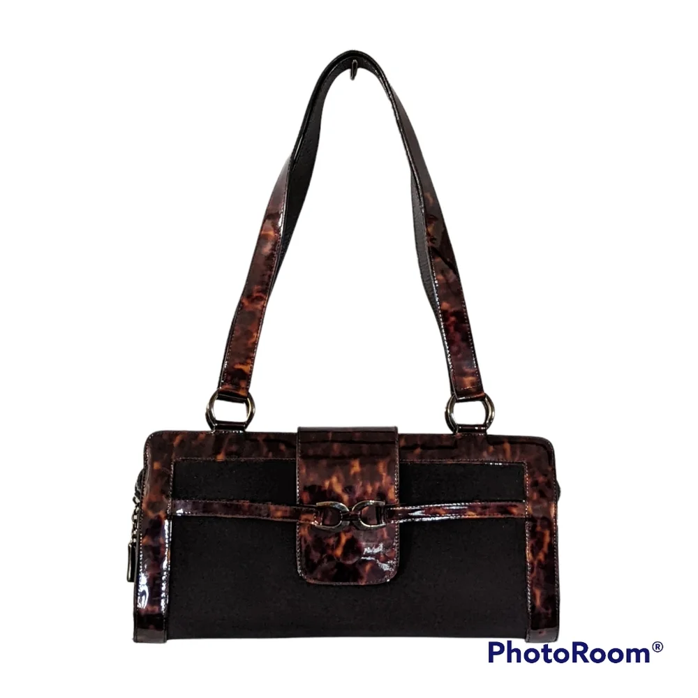 Stuart Weitzman Tortoise Brown Black Patent Leather Shoulder Bag A01 - Picture 14 of 14